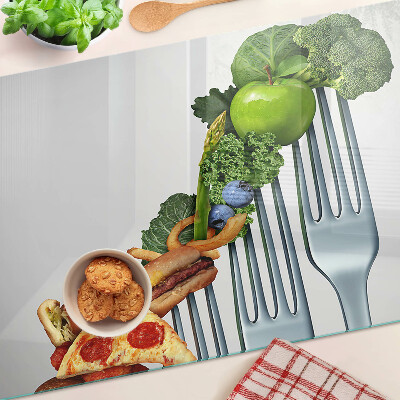 Glas schneidebrett Essen auf einer Gabel