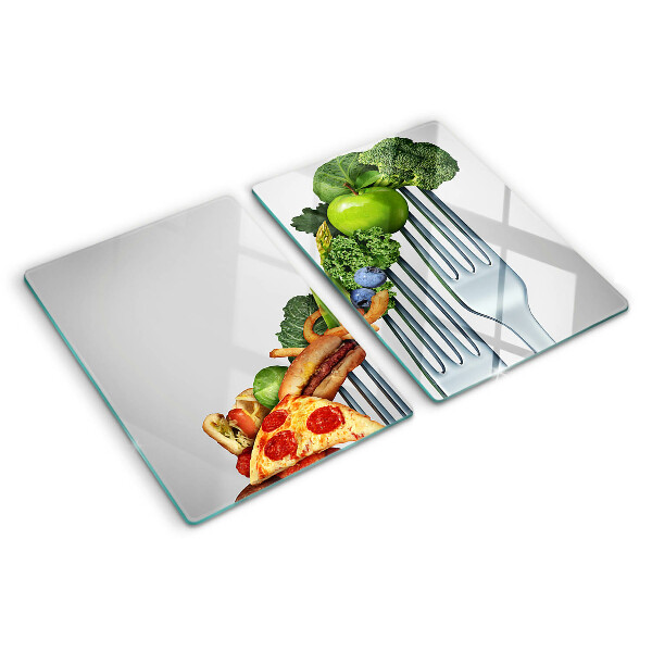 Glas schneidebrett Essen auf einer Gabel