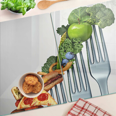 Glas schneidebrett Essen auf einer Gabel