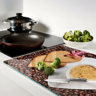 Schneidebrett Glas mit Kaffee‑Motiv in Herzform und Keks-Illustration