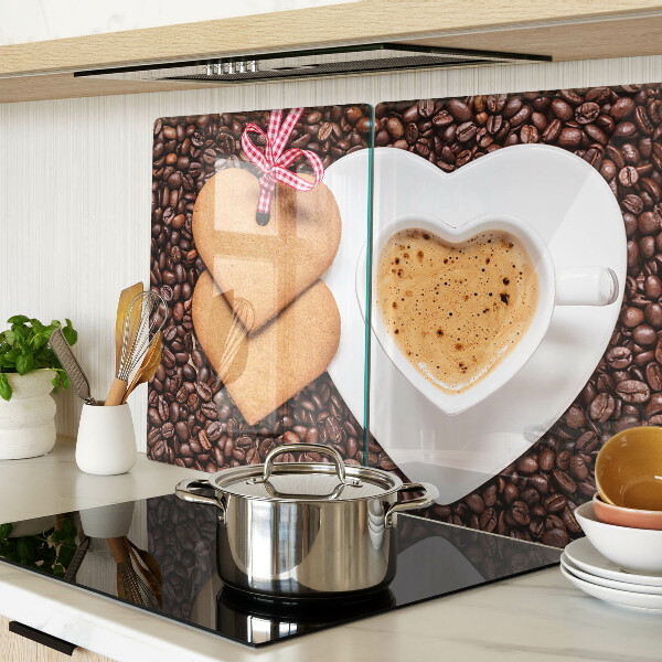 Schneidebrett glas Kaffee mit Herz und Kekse