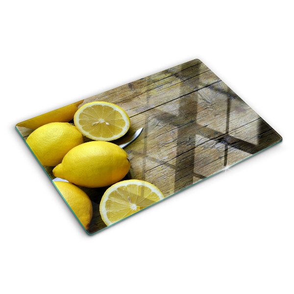 Schneidebrett mit Motiv aus Zitronen auf Holzgrund