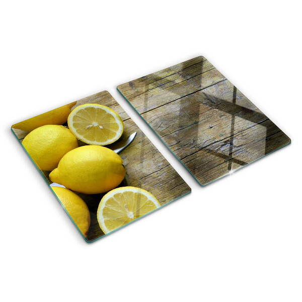 Schneidebrett mit Motiv aus Zitronen auf Holzgrund