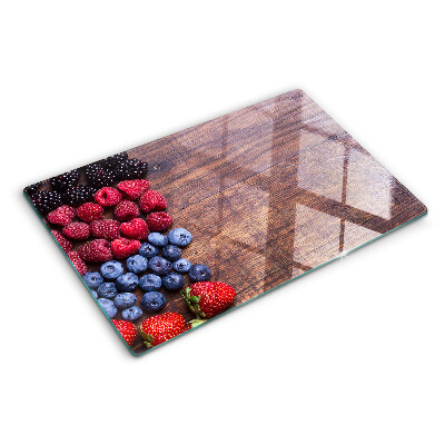 Schneidebrett Glas mit Motiv Waldfrüchte auf Holzgrund