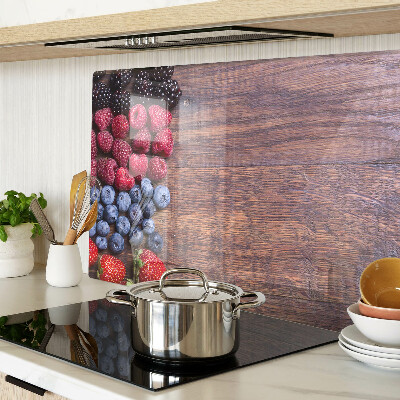 Schneidebrett Glas mit Motiv Waldfrüchte auf Holzgrund