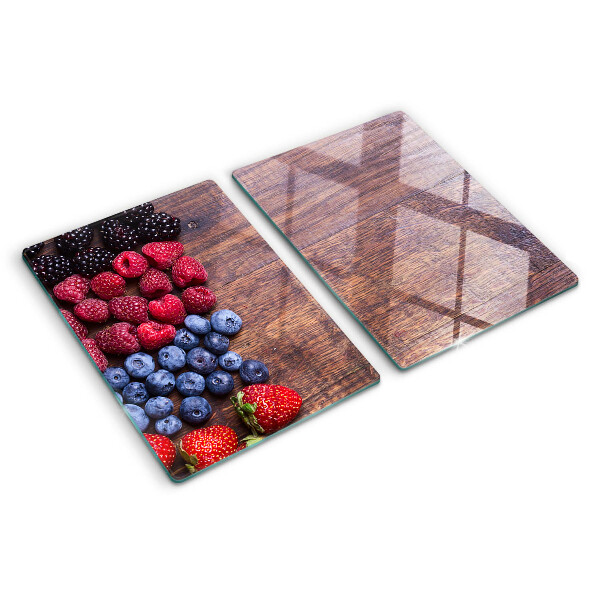 Schneidebrett Glas mit Motiv Waldfrüchte auf Holzgrund