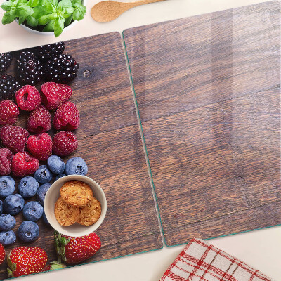 Schneidebrett Glas mit Motiv Waldfrüchte auf Holzgrund