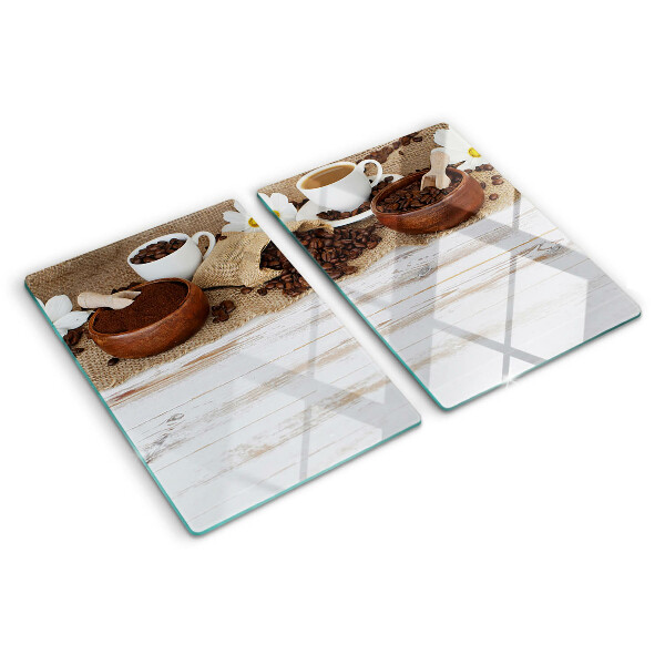 Schneidebrett mit Motiv von Kaffee und Kaffeebohnen