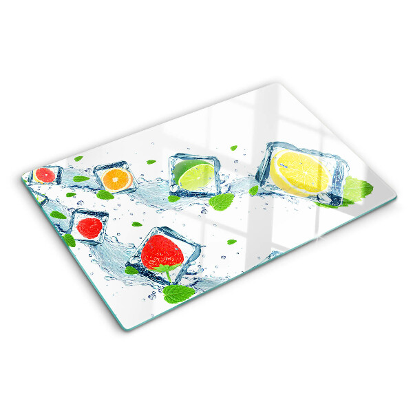 Glas-Schneidebrett mit Fruchtmotiv aus bunten Scheiben