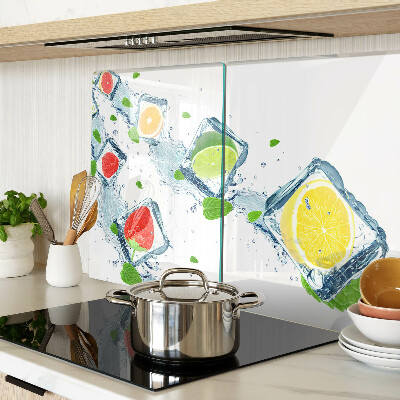 Glas-Schneidebrett mit Fruchtmotiv aus bunten Scheiben