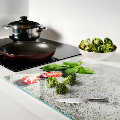 Schneidebrett Glas mit Motiv Tomaten, Basilikum und Salz