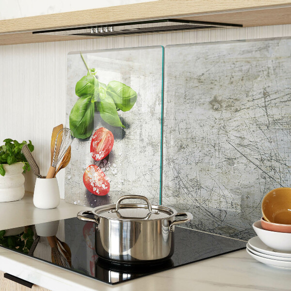 Schneidebrett Glas mit Motiv Tomaten, Basilikum und Salz