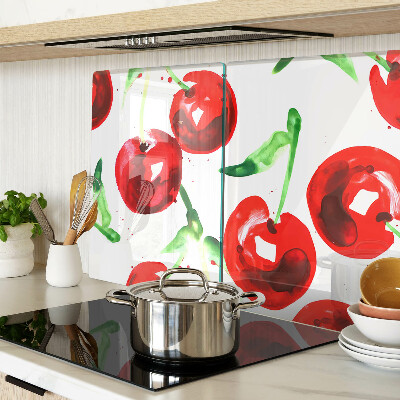 Schneidebrett glas Rote Kirschen auf weißem Hintergrund