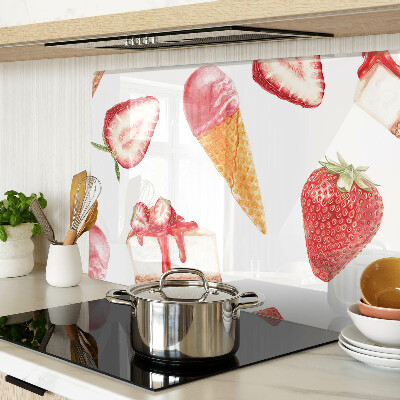 Glas schneidebrett Eiscreme und Erdbeeren