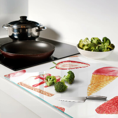 Glas schneidebrett Eiscreme und Erdbeeren