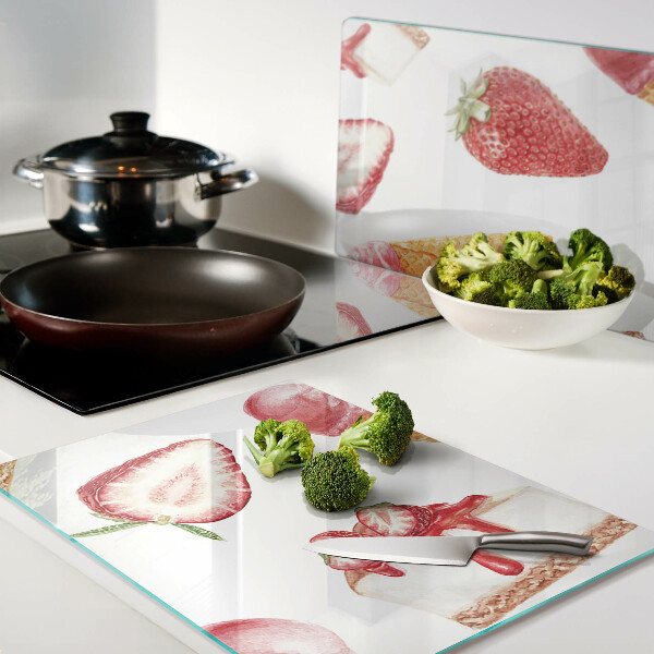 Glas-Schneidebrett mit Motiv Eiscreme und Erdbeeren