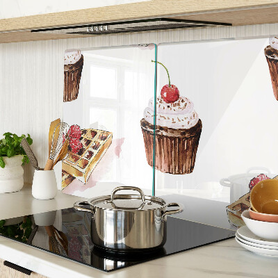 Schneidebrett mit Motiv von Waffeln und Cupcakes mit Kirschen