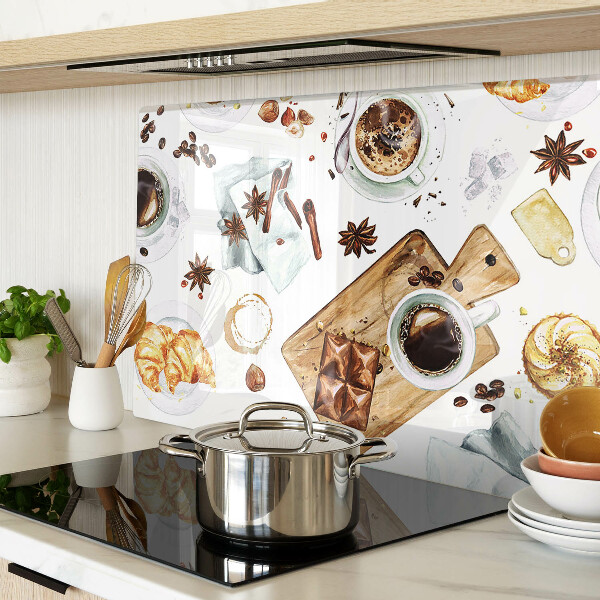 Glas schneidebrett Kaffeespezialitäten und Backwaren