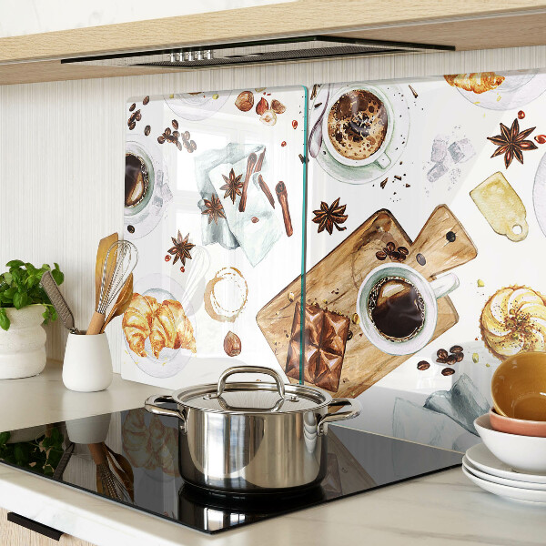 Glas schneidebrett Kaffeespezialitäten und Backwaren