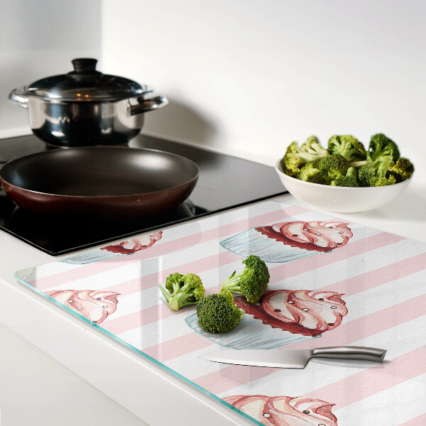 Schneidebrett Glas mit Cupcake-Motiv und rosa Streifen