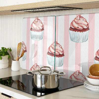 Schneidebrett Glas mit Cupcake-Motiv und rosa Streifen