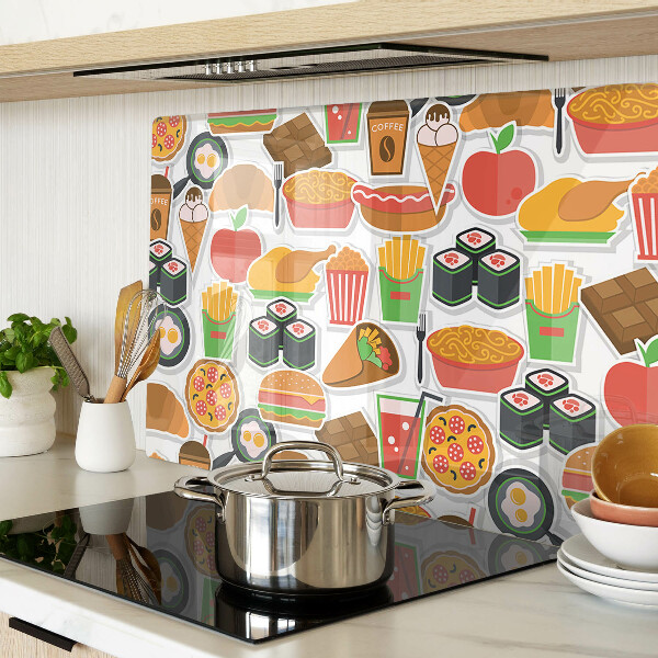 Schneidebrett Glass mit Motiv rund um Essen und Snacks