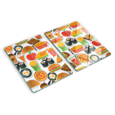 Schneidebrett Glass mit Motiv rund um Essen und Snacks