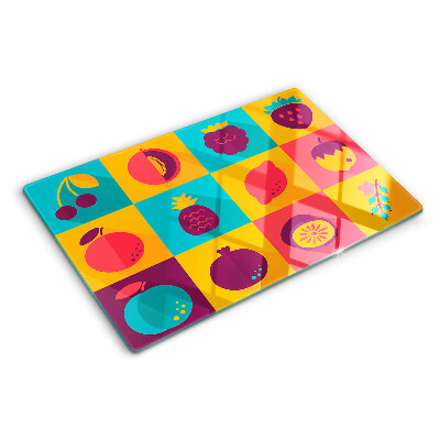 Schneidebrett mit Fruchtmotiv aus bunten Quadraten