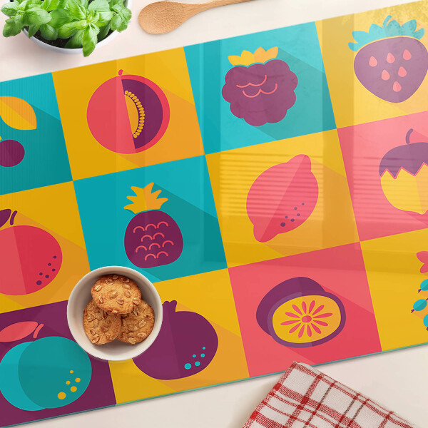 Schneidebrett Fruchtmotiv in bunten Quadraten