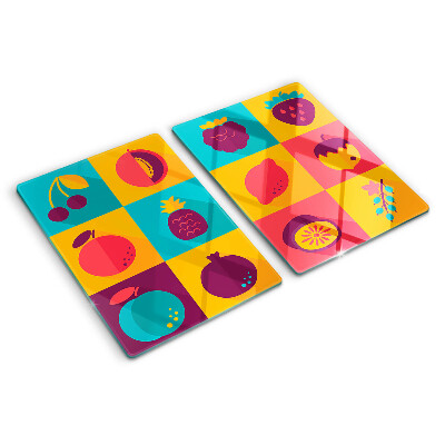 Schneidebrett Fruchtmotiv in bunten Quadraten