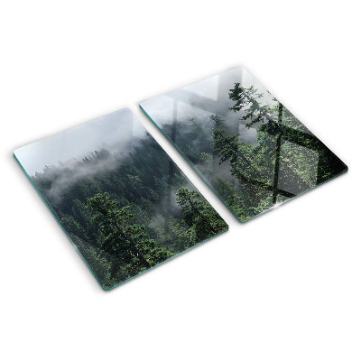 Glas-Schneidebrett mit dem Motiv „Wald in den Wolken”