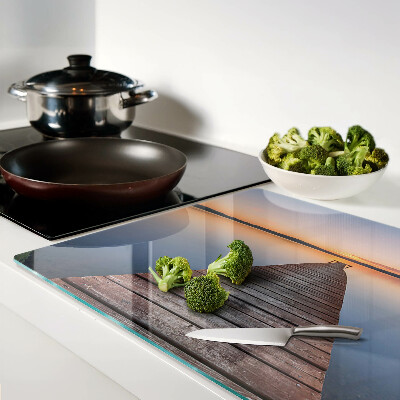 Schneidebrett Glas mit Motiv ‚Pier am See bei Sonnenuntergang‘