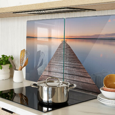 Schneidebrett Glas mit Motiv ‚Pier am See bei Sonnenuntergang‘