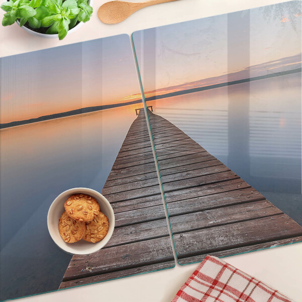 Schneidebrett glas Pier am See bei Sonnenuntergang