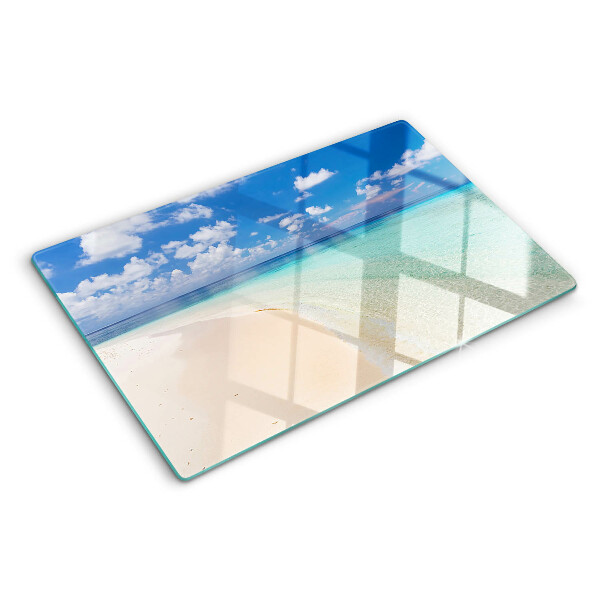 Glas schneidebrett Strand mit blauem Himmel