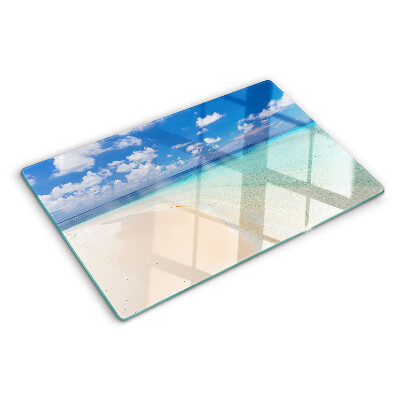 Glas schneidebrett Strand mit blauem Himmel
