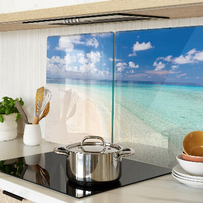 Glas Schneidebrett mit Strandmotiv und blauem Himmel