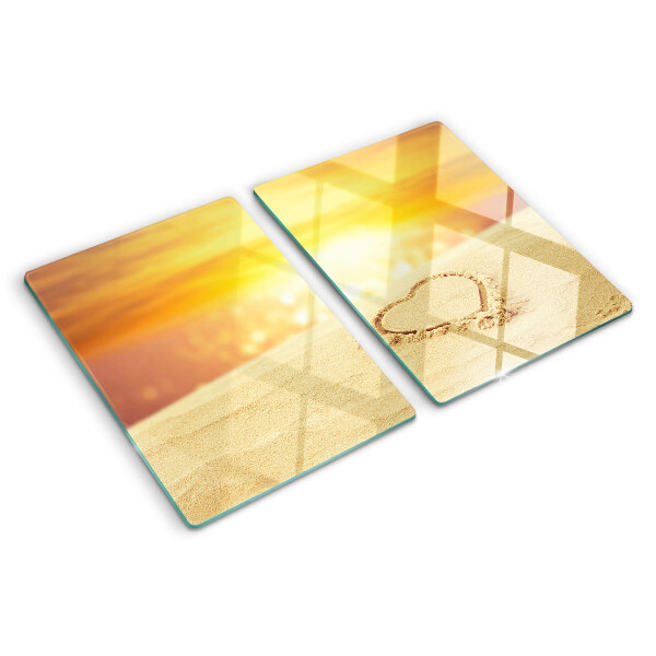Schneidebrett Glas mit Motiv eines Strandes bei Sonnenuntergang