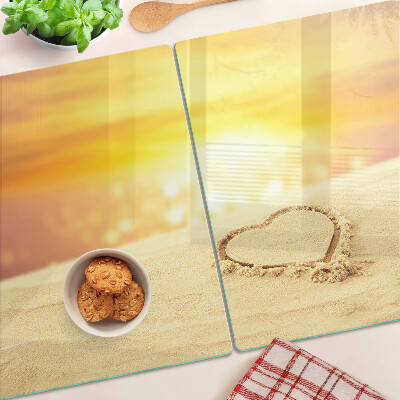 Schneidebrett Glas mit Motiv eines Strandes bei Sonnenuntergang
