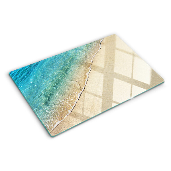 Glas-Schneidebrett mit Motiv von Strand und Meereswellen