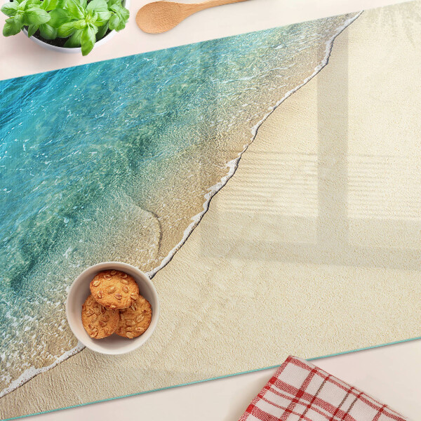 Glas-Schneidebrett mit Motiv von Strand und Meereswellen