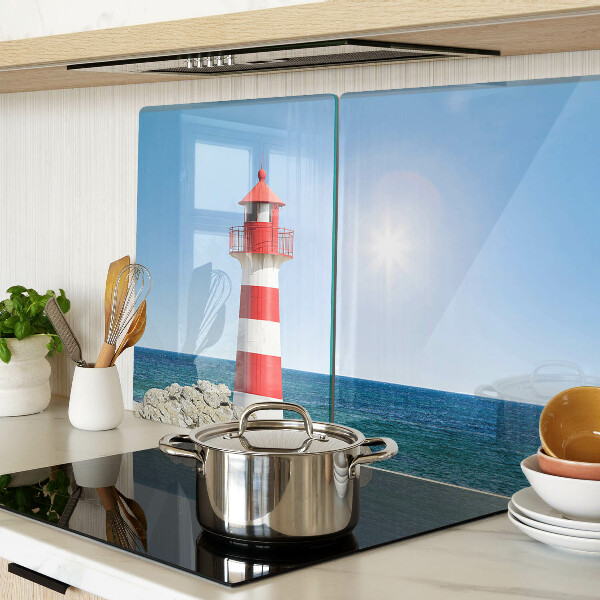 Glas schneidebrett Ein Leuchtturm über dem Meer
