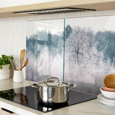Schneidebrett Glas mit Winterlandschaft und Bäumen