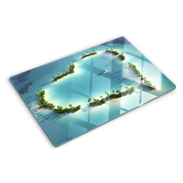 Glas schneidebrett Eine paradiesische Insel mit Palmen