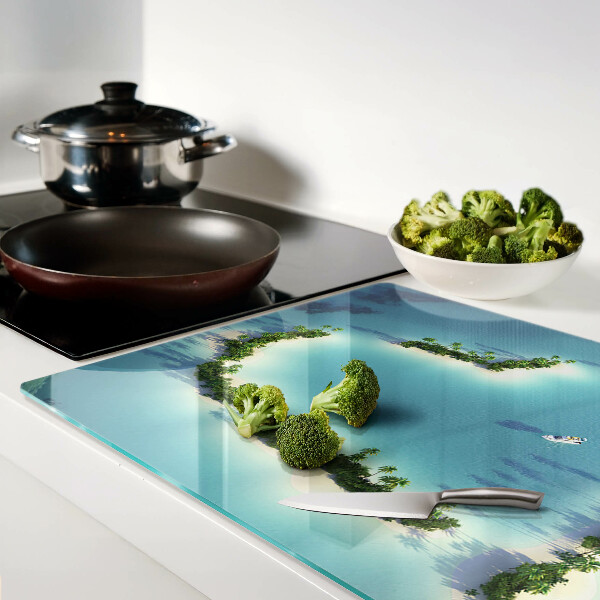 Glas schneidebrett Eine paradiesische Insel mit Palmen