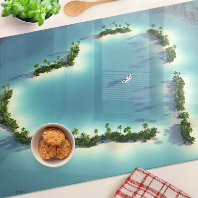 Glas schneidebrett Eine paradiesische Insel mit Palmen