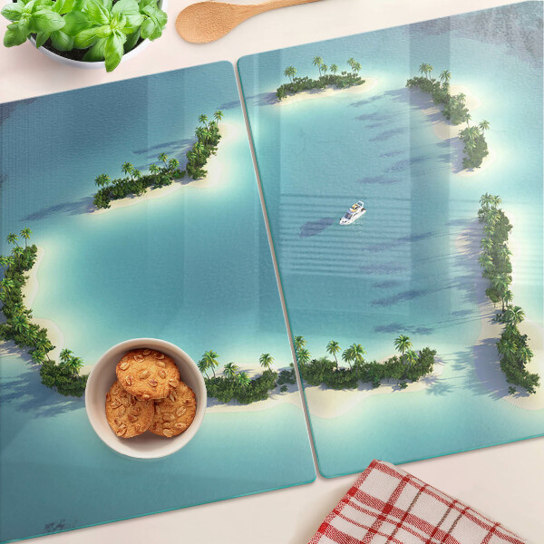 Glas schneidebrett Eine paradiesische Insel mit Palmen
