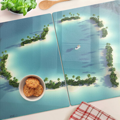 Glas schneidebrett Eine paradiesische Insel mit Palmen