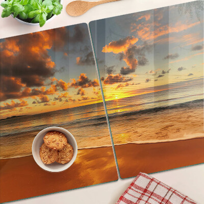 Glas-Schneidebrett mit Motiv ‚Sonnenuntergang über dem Meer‘