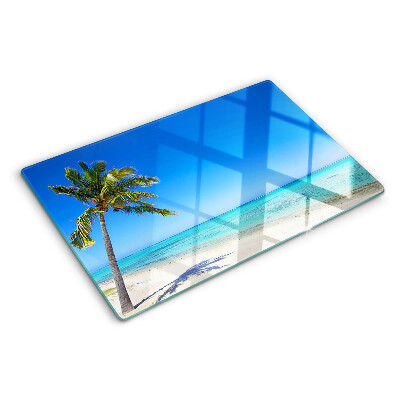 Schneidebrett Glas mit Strandmotiv und Palme